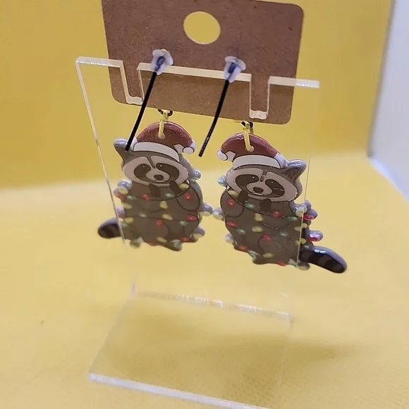 Christmas Raccoon Earrings - Picture 3 of 4